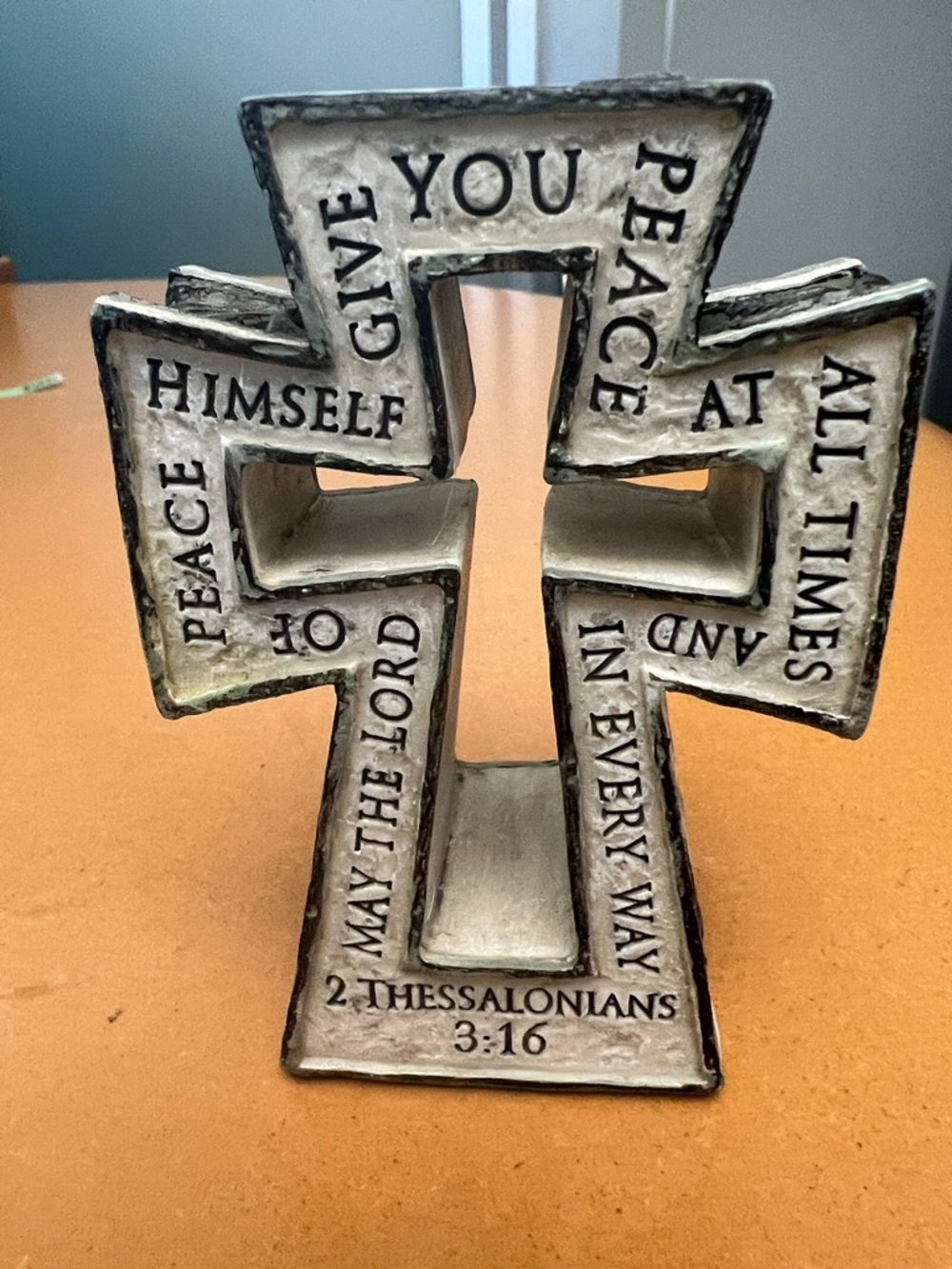2 Thessalonians Cross Figurine. Measures 5x3